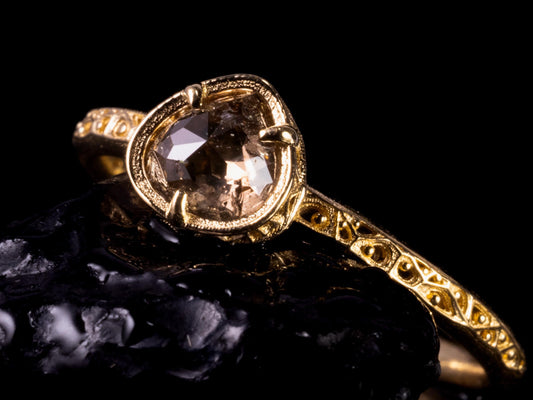 Salt and Pepper Diamond Ring in 18k Yellow Gold, Organic Solitaire 