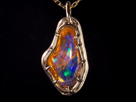 10k Yellow Gold Ethiopian Honey Opal Pendant, Hand Cut Natural Opal, One of a Kind 