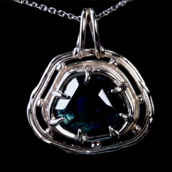 Natural Montana Sapphire Pendant 14k White Gold One of a Kind