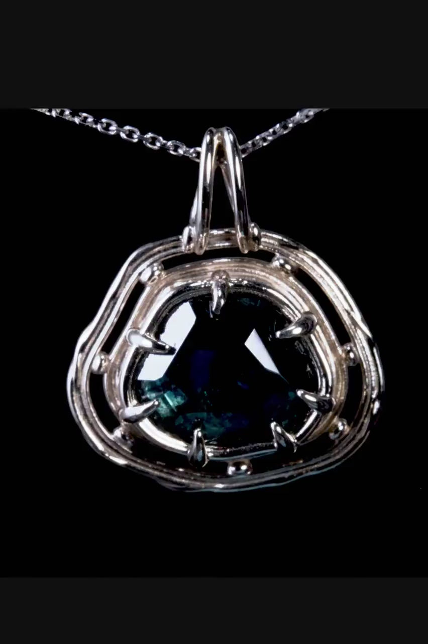 Natural Montana Sapphire Pendant 14k White Gold One of a Kind