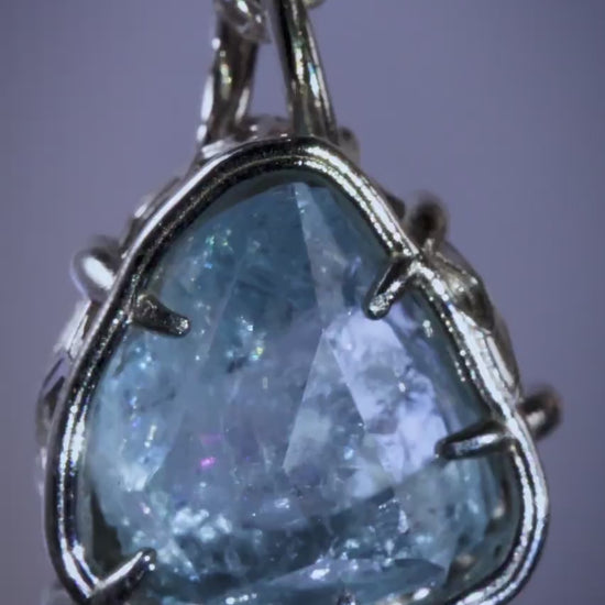 Aquamarine Pendant in 10k White Gold, Hand Cut Blue Gemstone Pendant, One of a Kind Fine Jewelry