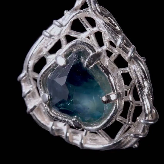 Hand Cut Montana Sapphire Sterling Silver Pendant - Dreamcatcher Necklace