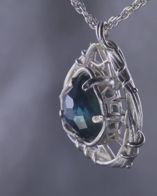 Hand Cut Montana Sapphire Sterling Silver Pendant - Dreamcatcher Necklace item 1009