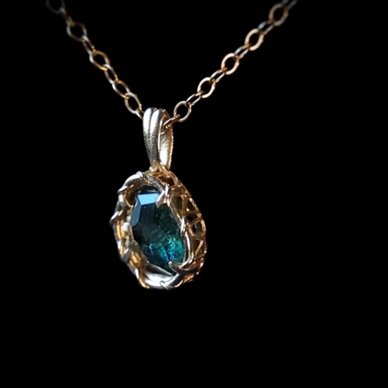 14k Yellow Gold Montana Sapphire  Pendant, Handmade Fine Jewelry, item 1032