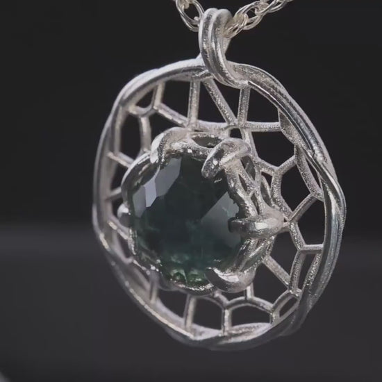 Hand Cut Montana Sapphire Sterling Silver Pendant - Dreamcatcher Necklace item 1004