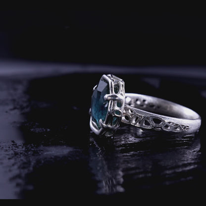 5.2 Carat Montana Sapphire Ring Hand Cut Solitaire in Sterling Silver,  1021