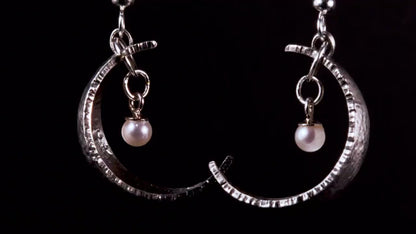 Sterling Silver Crescent Moon Earrings | Lunar Pearl Earrings | One of a Kind Celestial Jewelry | Sculptural Moon Earrings