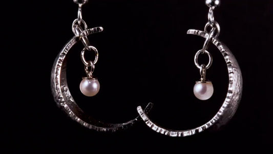 Sterling Silver Crescent Moon Earrings | Lunar Pearl Earrings | One of a Kind Celestial Jewelry | Sculptural Moon Earrings