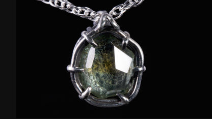 Natural Montana Sapphire Pendant Sterling Silver Hand Cut Gemstone