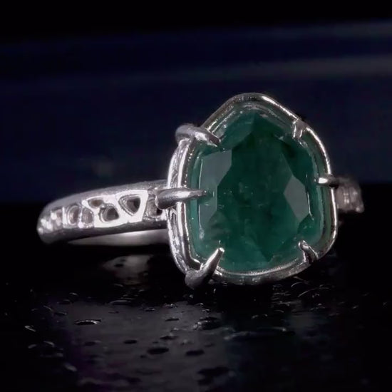 Hand Cut Green Tourmaline Statement Ring in Sterling Silver one-of-a-kind