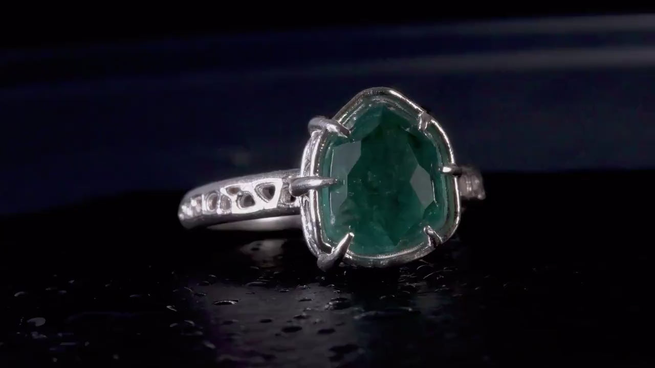 Hand Cut Green Tourmaline Statement Ring in Sterling Silver one-of-a-kind