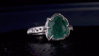 Hand Cut Green Tourmaline Statement Ring in Sterling Silver one-of-a-kind
