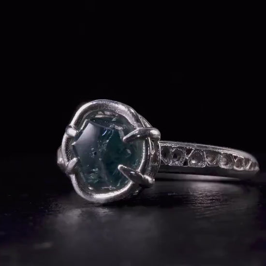 Portal Cut Montana Sapphire Ring – Blue Teal Sapphire – Sterling Silver – One of a Kind – Size 5.75