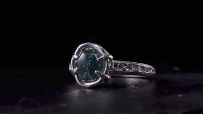 Portal Cut Montana Sapphire Ring – Blue Teal Sapphire – Sterling Silver – One of a Kind – Size 5.75