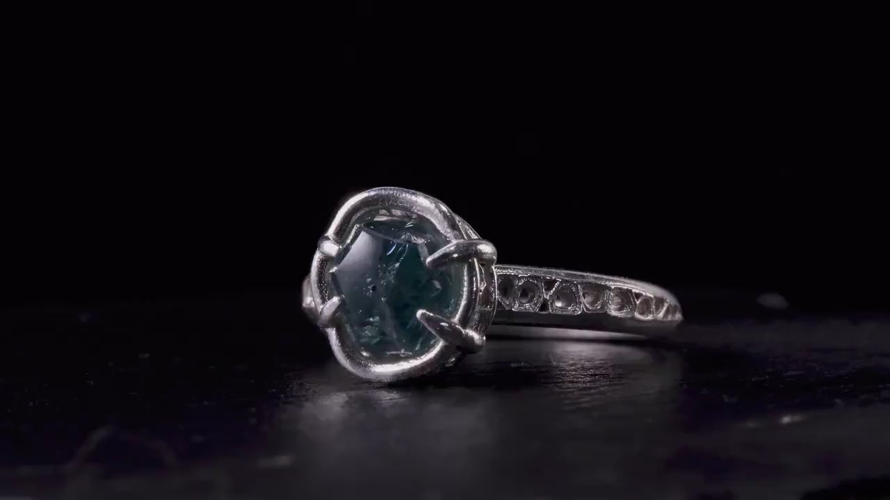 Portal Cut Montana Sapphire Ring – Blue Teal Sapphire – Sterling Silver – One of a Kind – Size 5.75