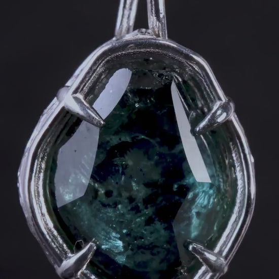 Green Blue Montana Sapphire Pendant, Hand Cut Portal Gemstone, Sterling Silver