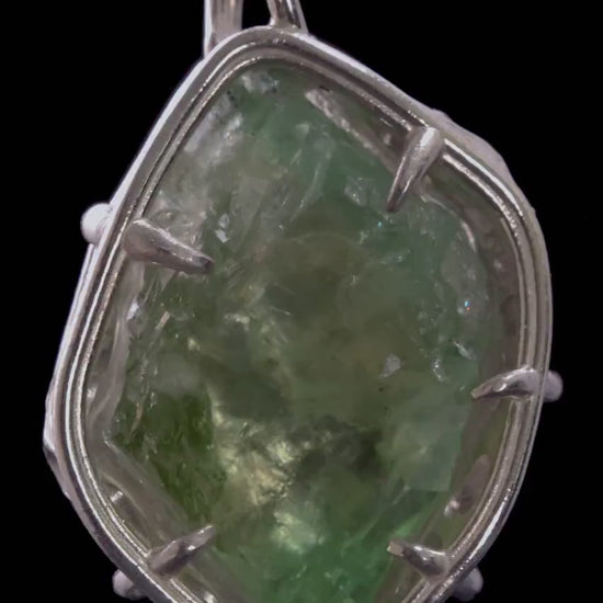 Hand Faceted Hiddenite Pendant, Sterling Silver Green Spodumene Necklace