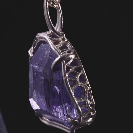 Large Tanzanite Pendant – ~6 Carat Hand Cut Tanzanite in Sterling Silver – 18mm Statement Pendant with Chain