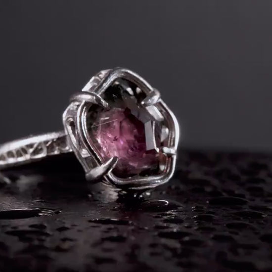 Hand Cut Tourmaline Ring in Sterling Silver | One of a Kind Raspberry Pink Gemstone