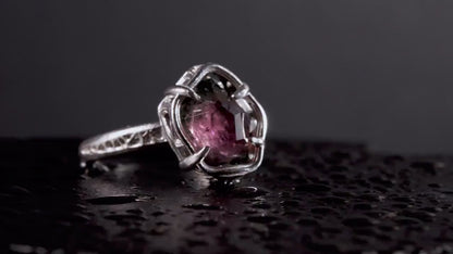Hand Cut Tourmaline Ring in Sterling Silver | One of a Kind Raspberry Pink Gemstone