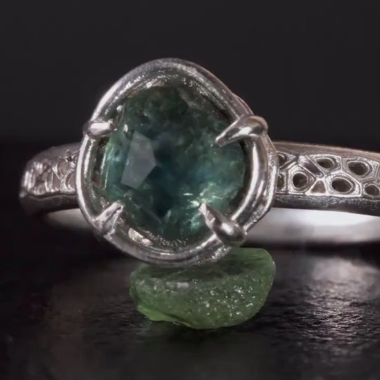 Hand Cut Montana Sapphire Ring | Teal Green Sapphire in Sterling Silver | One of a Kind