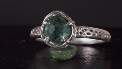 Hand Cut Montana Sapphire Ring | Teal Green Sapphire in Sterling Silver | One of a Kind