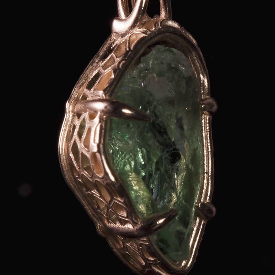 Hiddenite Pendant in 10k Yellow Gold, Hand Cut Green Spodumene Necklace, One of a Kind Gold Gemstone Pendant, Organic Fine Jewelry
