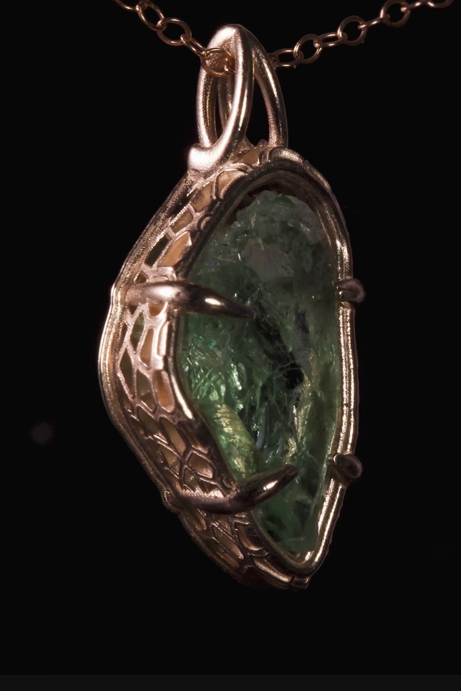 Hiddenite Pendant in 10k Yellow Gold, Hand Cut Green Spodumene Necklace, One of a Kind Gold Gemstone Pendant, Organic Fine Jewelry
