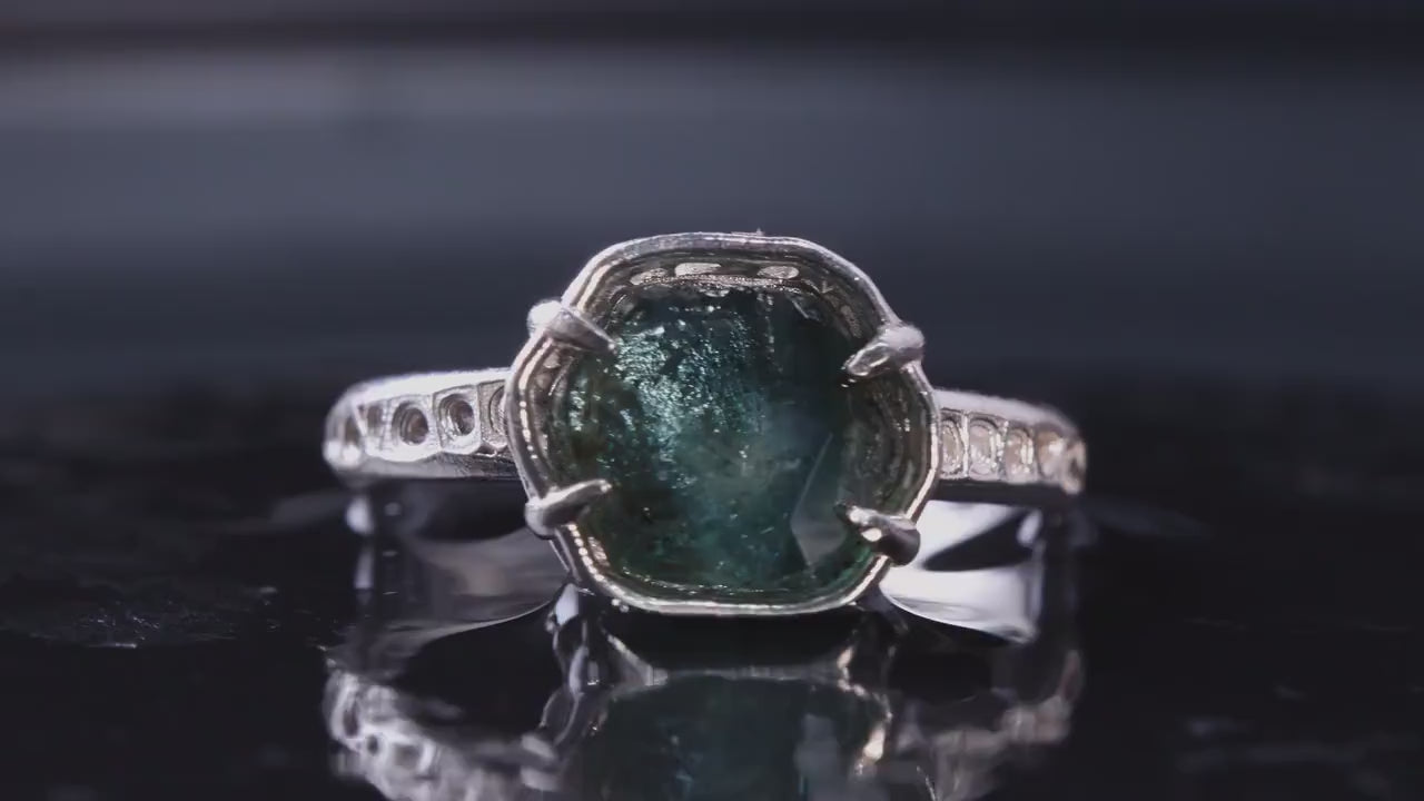 Montana Sapphire Ring in Sterling Silver, Blue Teal Gemstone, Size 7.25, Handmade Jewelry, Unique Engagement