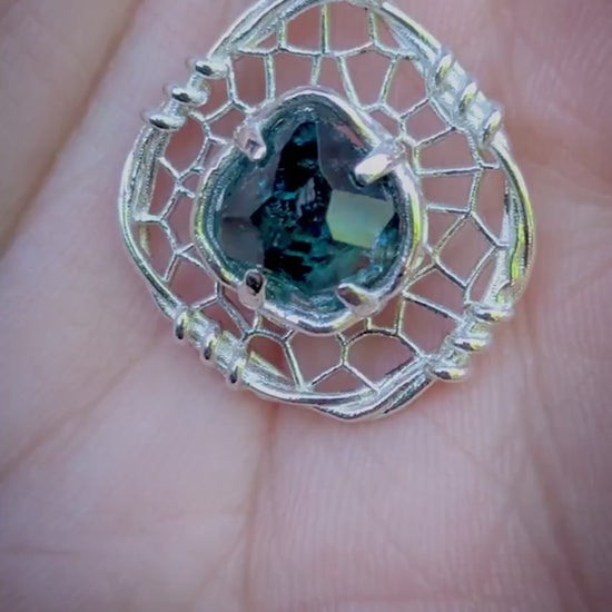 Hand Cut Montana Sapphire Sterling Silver Pendant - Dreamcatcher Necklace
