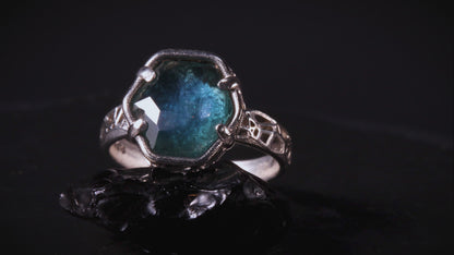 5.2 Carat Montana Sapphire Ring Hand Cut Solitaire in Sterling Silver,  1021