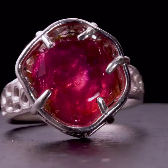 Portal Cut Pink Tourmaline Ring – Hand Cut Gemstone – Sterling Silver – One of a Kind – Size 8.5