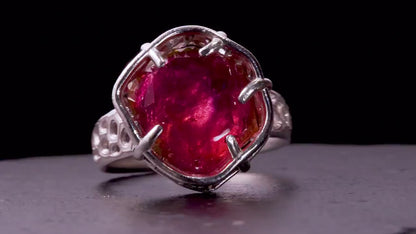Portal Cut Pink Tourmaline Ring – Hand Cut Gemstone – Sterling Silver – One of a Kind – Size 8.5