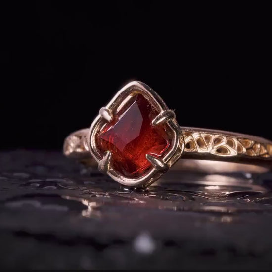 Natural Red Spinel Ring in 14K Yellow Gold, One of a Kind Organic Gemstone Ring