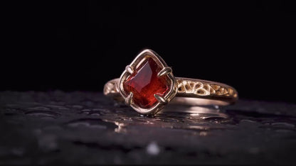 Natural Red Spinel Ring in 14K Yellow Gold, One of a Kind Organic Gemstone Ring