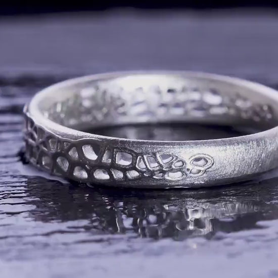 Sterling Silver Band Ring with Organic Lattice Texture 1028