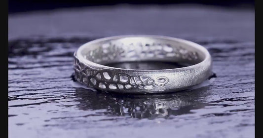 Sterling Silver Band Ring with Organic Lattice Texture 1028