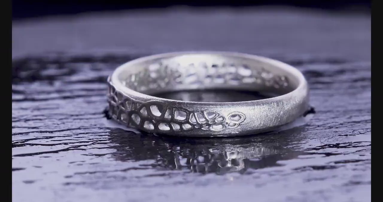 Sterling Silver Band Ring with Organic Lattice Texture 1028