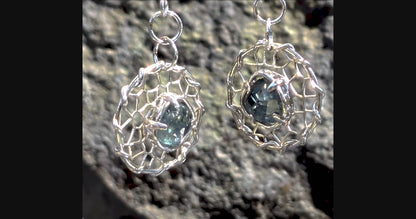 Hand Cut Montana Sapphire Earrings – Sterling Silver Organic Lattice Drops, item 1024