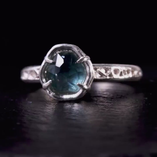 Montana Sapphire Ring – Teal Blue Sapphire in Sterling Silver – Size 7.5 – One of a Kind Artisan Ring