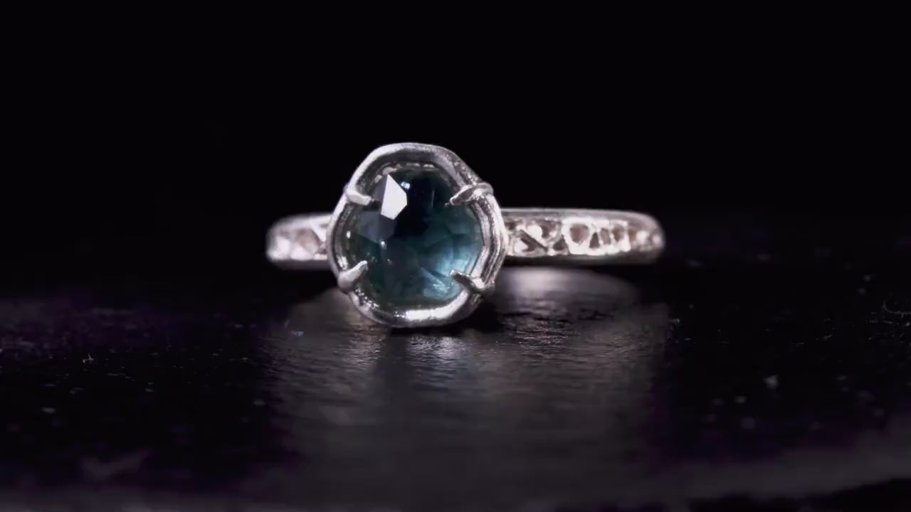 Montana Sapphire Ring – Teal Blue Sapphire in Sterling Silver – Size 7.5 – One of a Kind Artisan Ring