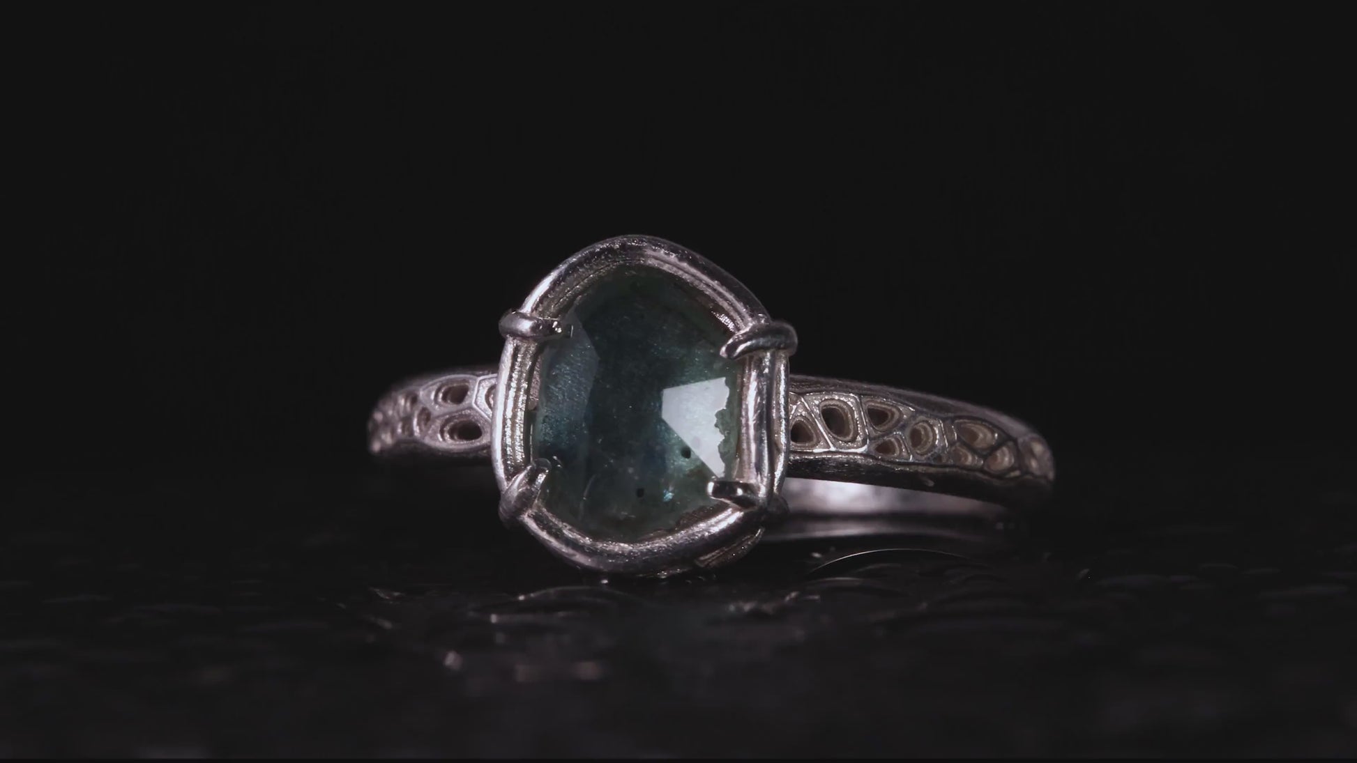 Hand Cut Montana Sapphire Ring | Teal Green Sapphire in Sterling Silver | One of a Kind