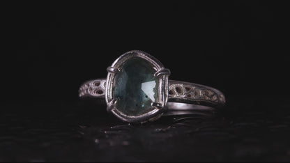 Hand Cut Montana Sapphire Ring | Teal Green Sapphire in Sterling Silver | One of a Kind