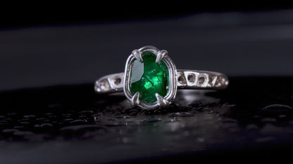 Hand-Cut Emerald Ring in Sterling Silver OOAK Artisan Gemstone Ring
