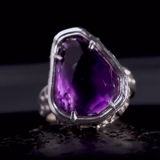 Large Amethyst Statement Ring – Sterling Silver – Signature Portal Cut – OOAK