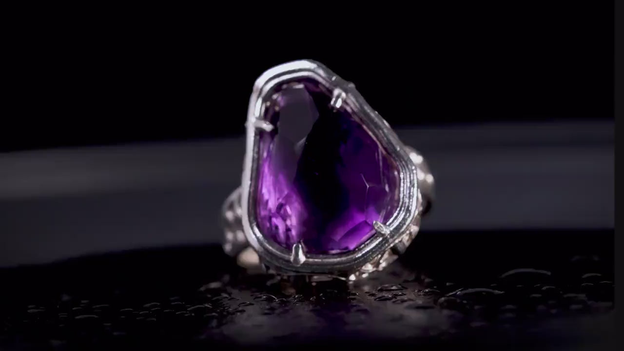 Large Amethyst Statement Ring – Sterling Silver – Signature Portal Cut – OOAK