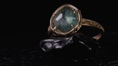 Natural Montana Sapphire Ring in 14k Yellow Gold | One of a Kind Organic Sapphire Ring | Hand Cut Sapphire | Size 7.25