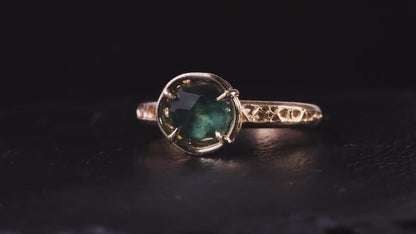 Hand Cut Montana Sapphire Ring – Teal Green Sapphire in 14k Gold – One of a Kind Sapphire Ring – Size 7.5 1068