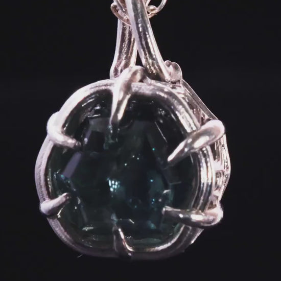 Montana Sapphire Pendant in Sterling Silver, Portal Cut, 6.18 Carat, Blue Green Stone, One of a Kind