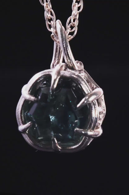 Montana Sapphire Pendant in Sterling Silver, Portal Cut, 6.18 Carat, Blue Green Stone, One of a Kind